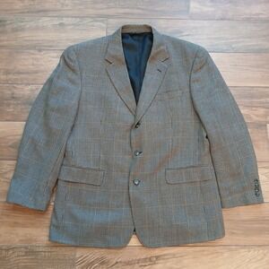 Jos‎ A Bank Blazer Mens 46R Brown Plaid Houndstooth Silk Wool Three Button